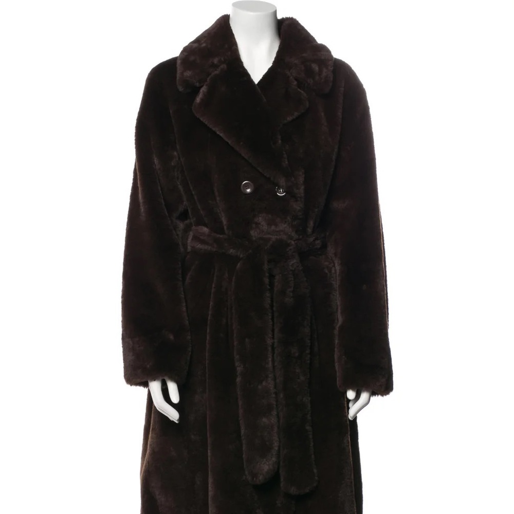 STAND STUDIO brown faux fur coat with tie belt